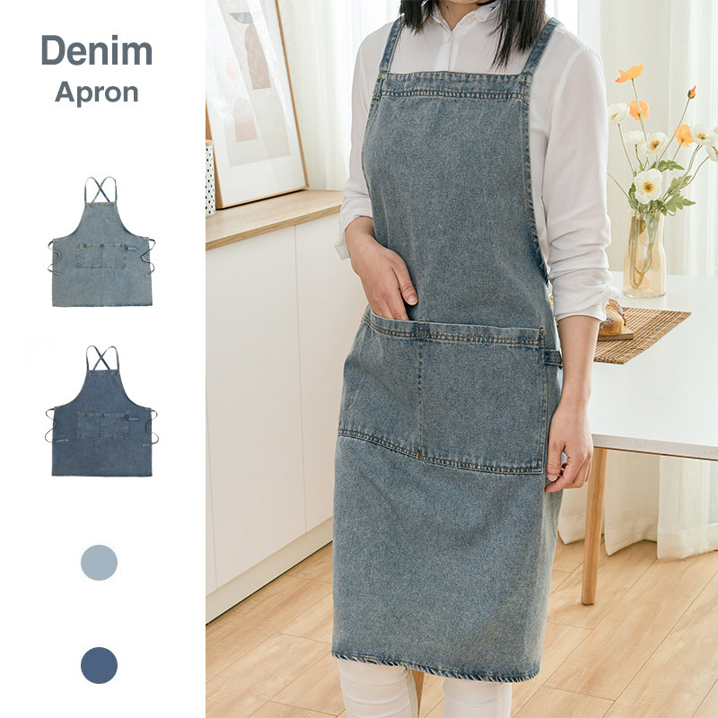 Denim Apron Kitchen Home Japanese Tooling Nail Art Painting Barista Working Men's and Women's Waist LOGO Printing