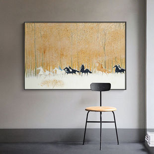 Hand-Painted Oil Painting World Famous Painting Eight骏图 Horse Hanging Painting Horse to Success Pattern Living Room Painting Horse Simple Decorative Painting