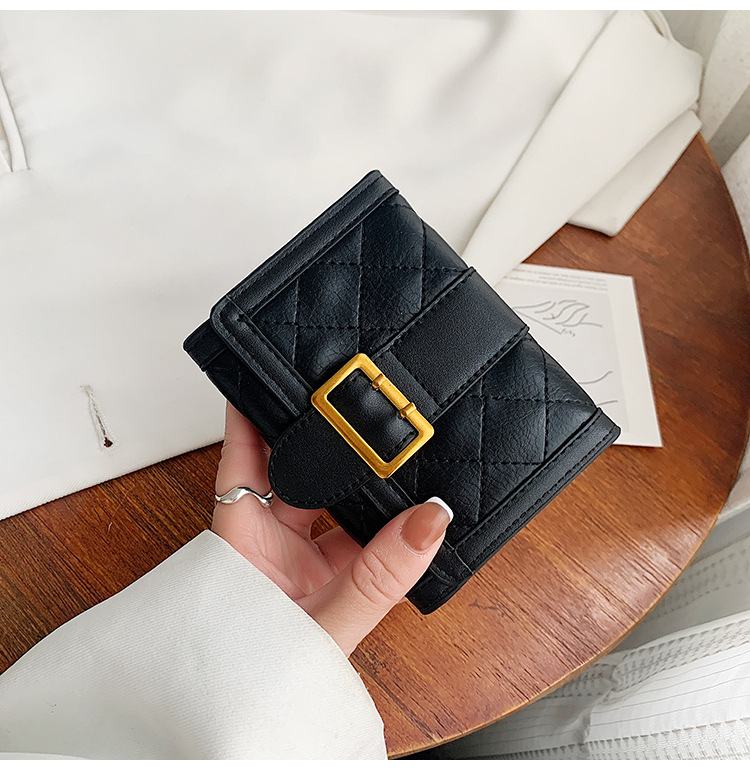 Women's Wallet Summer Thin 2021 Folding Design Long Wallet Rhombus Ins Style Three Fold Student Short Wallet display picture 7