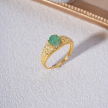 原创国潮非洲翠925银镶嵌戒指女天然玉石中国风七夕生日礼物宝石