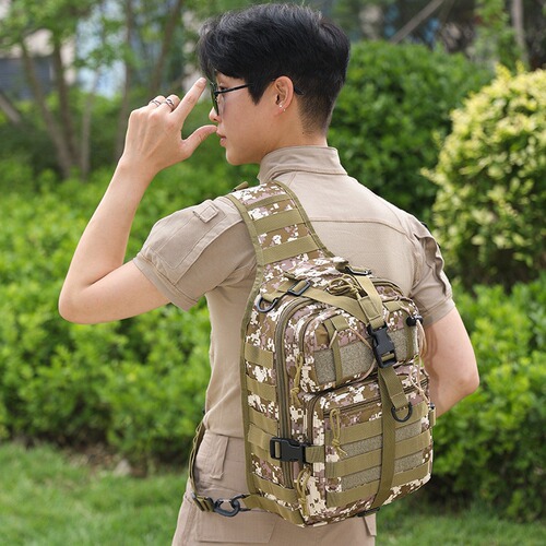 Cross-border Tactical Photography Large Chest Bag Outdoor Hiking Shoulder Lure Fishing Crossbody Bag Waterproof Oxford Fabric Camo Wholesale