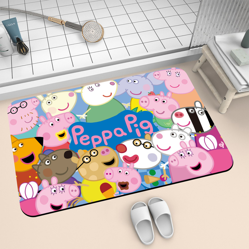Peppa Pig Bathroom Floor Mat, Powder Room Door, Water-Absorbent, Non-Slip, Quick-Drying Foot Mat, Home Entrance Diatom Mud Mat