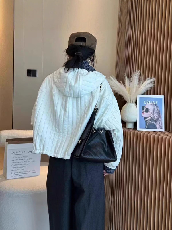 欧货撞色薄款连帽棉衣短外套女2025秋季新款宽松休闲棉服夹克上衣|undefined