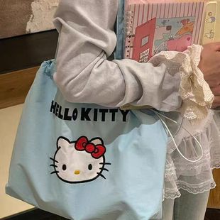 Explosive Drawstring Canvas Bag Student Lightweight Commuter All-match Shoulder Bag Niche Large Capacity High-value Tote Bag for Women