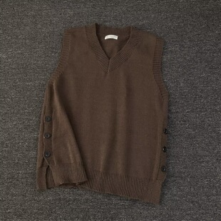 2025 Spring Hong Kong-style Trendy Knitwear Men's BF Couple's College-style Wool Vest Sleeveless Waistcoat