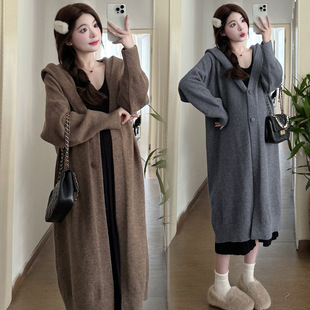 Maternity 2024 Maternity Autumn and Winter New Fashion Western Style Knitted Cardigan Coat Thickened Mid-length Coat