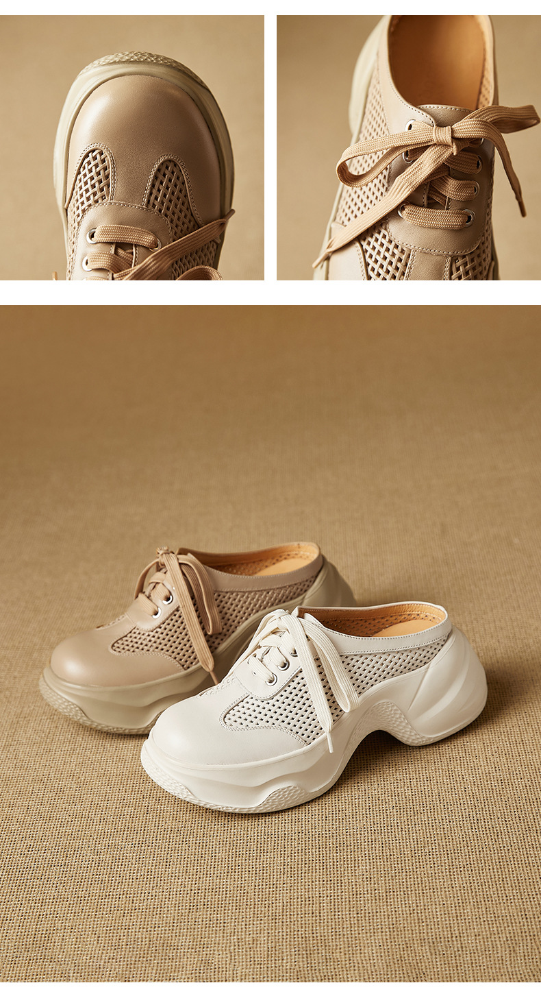Dép sandal nữ quai chữ V đế bánh mì cao 5 cm, mũi trùm kín, phong cách casual — màu trắng ngà chi tiết 9