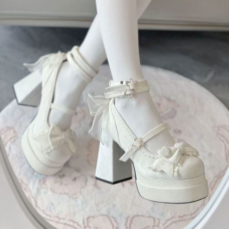 2024 Japanese JKLolita shoes high heels waterproof table Mary Jane sweet Lolita shoes round head cute girl