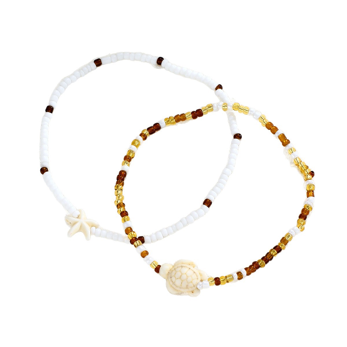 Han Zhi Shang Europa y los Estados Unidos estrellas de mar transfronterizas tortuga arroz perlas de arena doble pie de playa venta caliente mar de vacaciones set de tobillas para mujeres