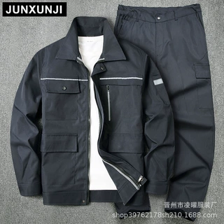 秋季长袖工作服弹力套装男劳保耐脏带工地反光条汽修工装工厂直发