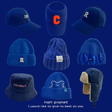 克莱因蓝帽子蓝色棒球帽针织毛线帽男女秋冬时尚雷锋帽鸭舌空顶帽