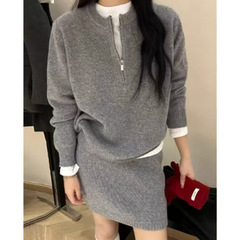 两件套针织上衣+半身裙穿搭毛衣针织连衣裙子女秋冬新款感套装女
