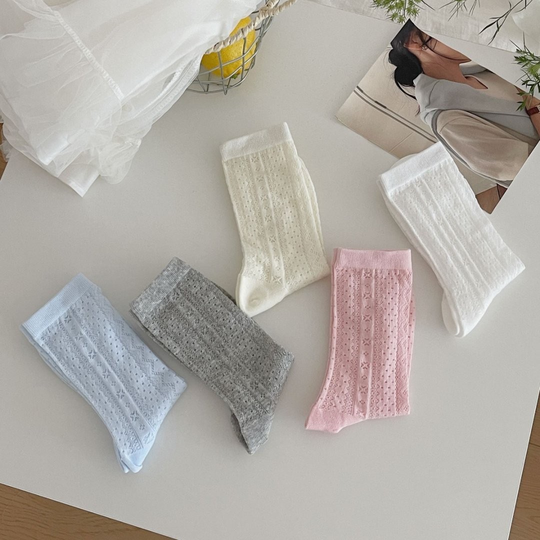 女性用ソックス夏超薄型ミッドカーフソックスインメッシュ通気性日本製甘い無地多用途パイルソックス