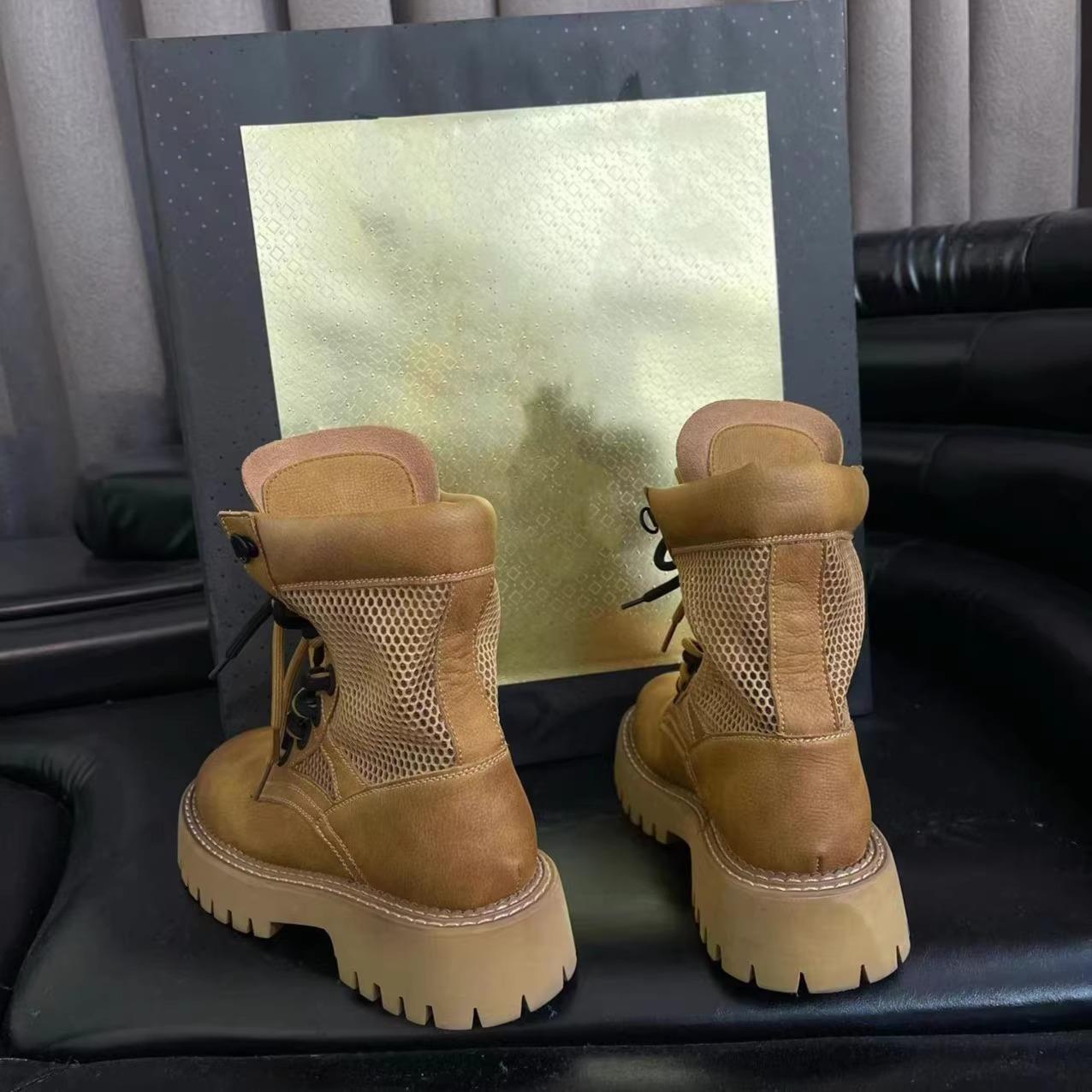 Genuine leather rhubarb boots for women 2024 autumn new mesh boots casual Martin boots for women breathable_vogarts.com