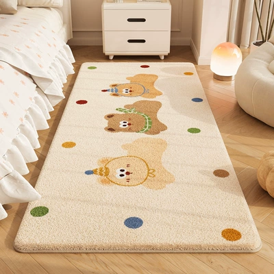 Cartoon-Style Faux Cashmere Bedside Rug, Autumn and Winter Cooling Insulation Bay Window Mat, Bedroom Long Strip Carpet, Home Decorative Floor Mat (Avtomobil döşəmə paspasları) - brother-bear-4060cm-soft-imitation-cashmere