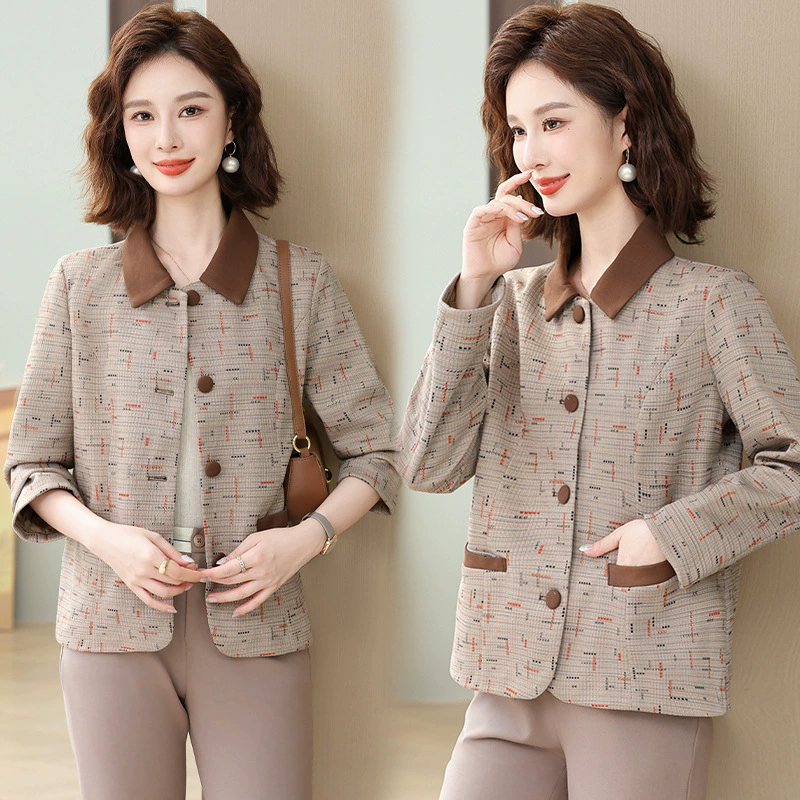 Мама средних лет одеваются весной и осенью, короткое пальто, среднее и старое, повседневное, модное платье, пиджак, ветровка