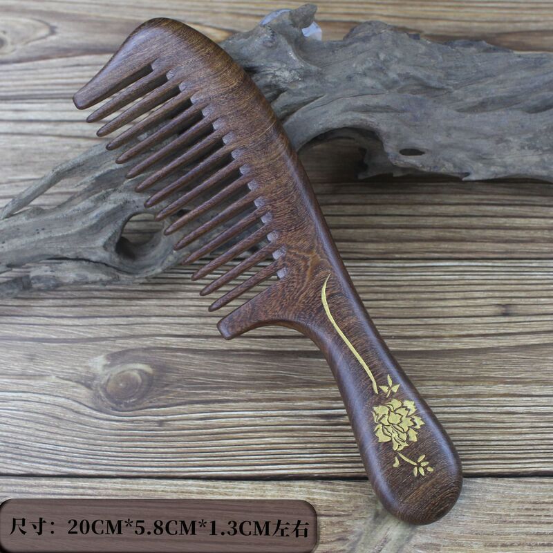 天然黒檀櫛メーカー卸売 新型金彩画入りヘアコーム 長髪用 家庭用 無垢材ギフト|undefined