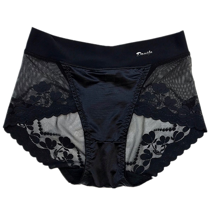Satén de alta gama encaje de lujo ligero cintura alta vientre contracción ropa interior levantamiento de la cadera de las mujeres entrepierna de algodón sexy malla más calzoncillos de tamaño