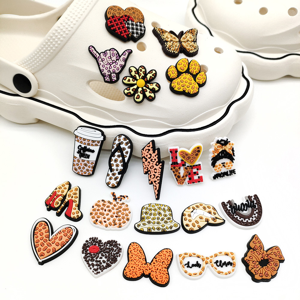 Shoe Buckle Shoe Accessories Type Heart Shape Bow Knot Leopard Shoe Accessories PVC Self-adhesive All Seasons Shoe Buckle