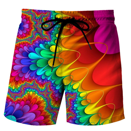 Summer European and American colored vertigo 3D printed shorts summer loose beach pants fashionable casual shorts for men