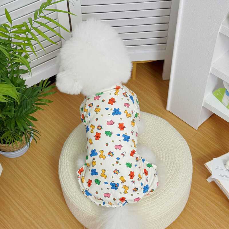 Autumn and Winter Jumpsuit with Cute Cartoon Patterns, Pullover Clothing for Medium-Sized Dogs, Home Wear, German Velvet Four-Legged Pet Clothing for Cold Protection