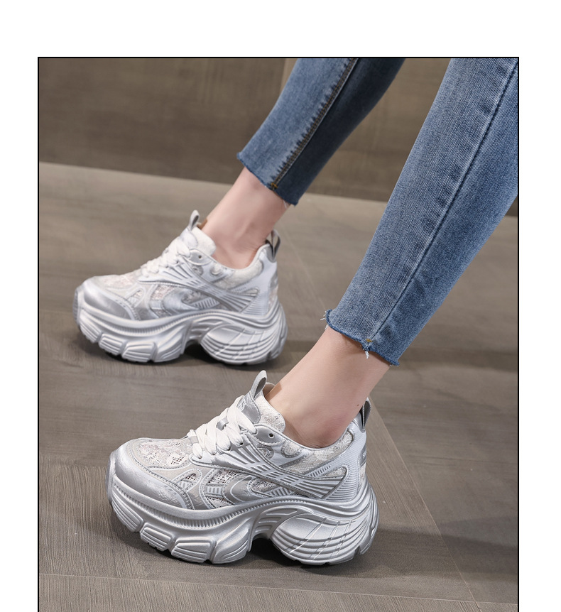 Giày sneaker chunky đế dày tăng chiều cao lưới thoáng khí mùa hè nữ HS9157-66 — Màu trắng chi tiết 12