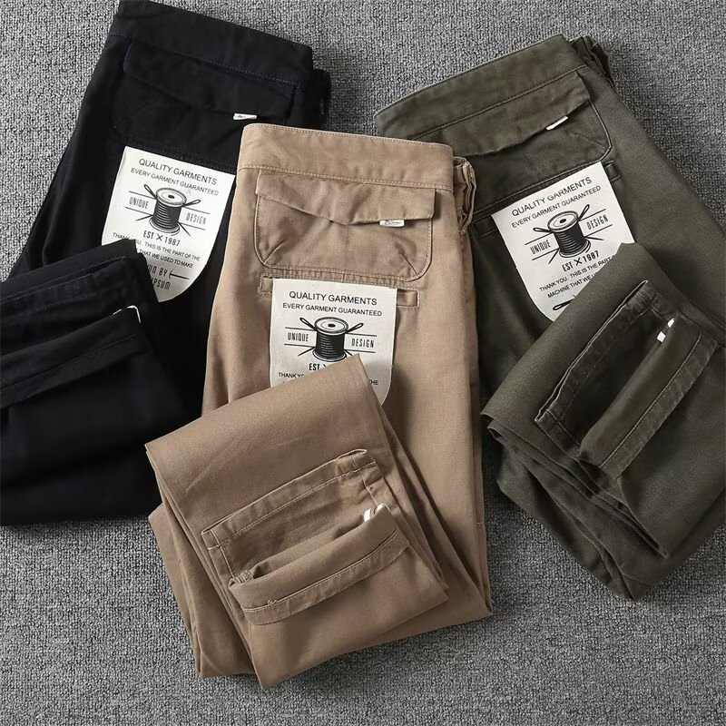Cross-Border Export Retro Cargo Pants Heavy Cotton Thickened Washed Multi-Pocket Loose Straight Casual Long Pants for Men