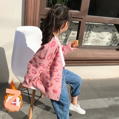 girl Cardigan sweater Kids sweater coat spring and autumn 2021 new pattern CUHK knitting Western style jacket Korean Edition