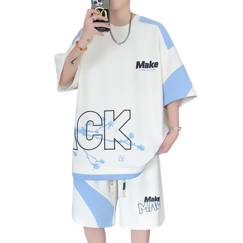Teen Summer Suit Boy High School Junior High School Student Ice Silk Short-Sleeved T-Shirt Handsome Big Children Casual Sports Clothes