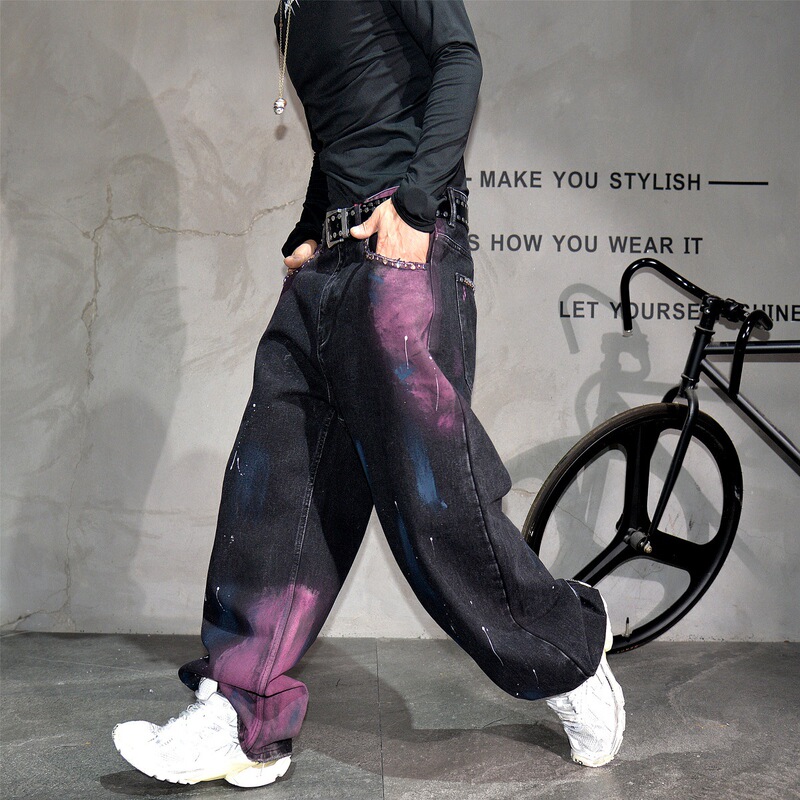 Vintage American Street Style Cool Graffiti Wide-Leg Jeans for Men, Niche Trendy Brand High Street Loose Straight-Leg Pants Vintage American Street Style Cool Graffiti Wide-Leg Jeans for Men, Niche Trendy Brand High Street Loose Straight-Leg Pants
