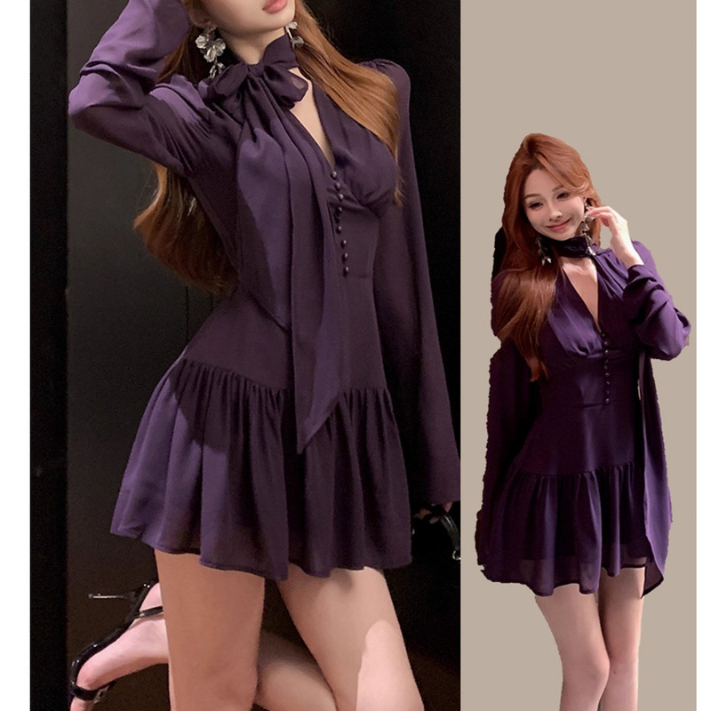 Cool and Unique Style Dress, Summer High-End Elegant Goddess-Like Chic Purple Halter Neck Dress for Women Cool and Unique Style Dress, Summer High-End Elegant Goddess-Like Chic Purple Halter Neck Dress for Women