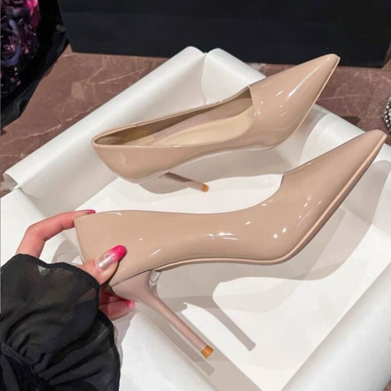 Nude Patent Leather High Heels, Feminine Style, 2025 New Model, Suitable for Wide and Fat Feet, Comfortable, Versatile Professional Work Shoes