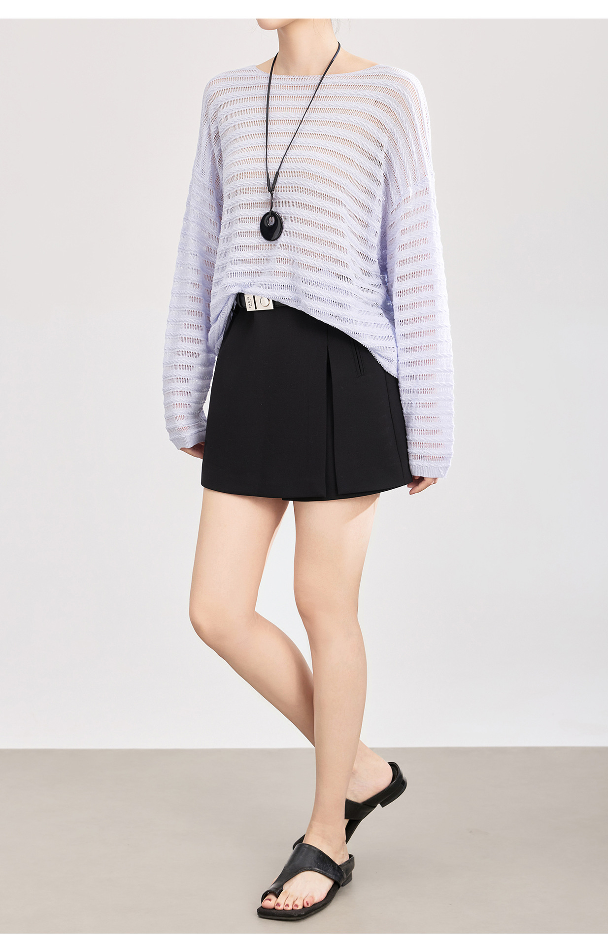 Quần culottes nữ ống rộng cạp cao dáng chữ A phối tơ tằm len tinh xảo — màu đen chi tiết 19