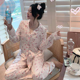 甜美KT猫缎面冰丝长袖睡衣春夏秋可爱少女卡通家居服套装2025新款