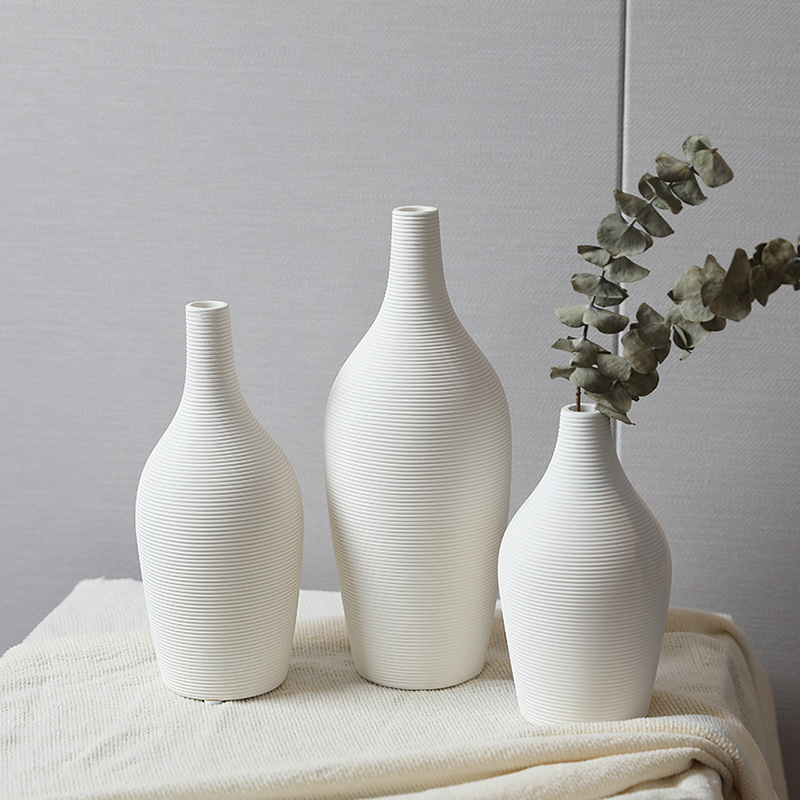 Botón de cerámica a rayas blancas decoración moderna y minimalista sala de estar flor seca flor de mesa decoración floral