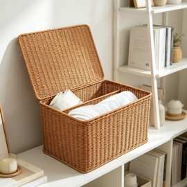 分格收纳箱胶藤编织藤条收纳筐脏衣篓酒店民宿红酒收纳盒工厂批发