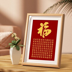 百福圖相框擺件新年喜慶裝飾品福字畫書法擺台掛畫送老人長輩禮物