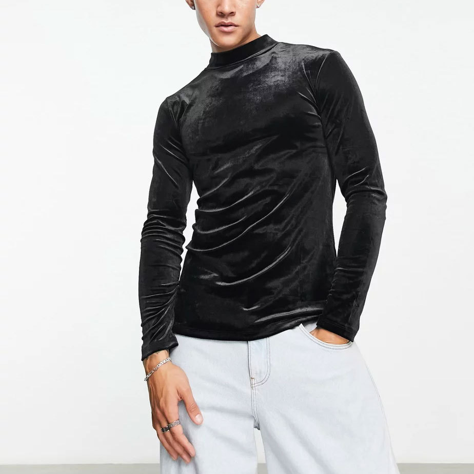 Herren Samt Rollkragen T-shirt Langarm Slim Fit Für Den Winter_voghion.com