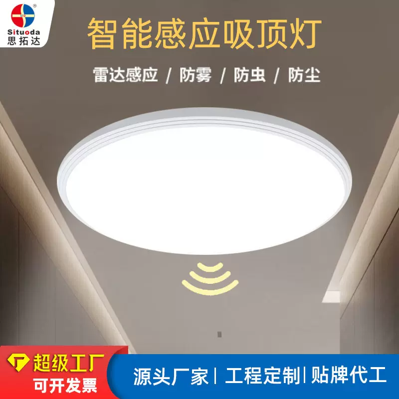工程定制光控雷达感应吸顶灯楼道阳台走廊LED智能感应三防吸顶灯
