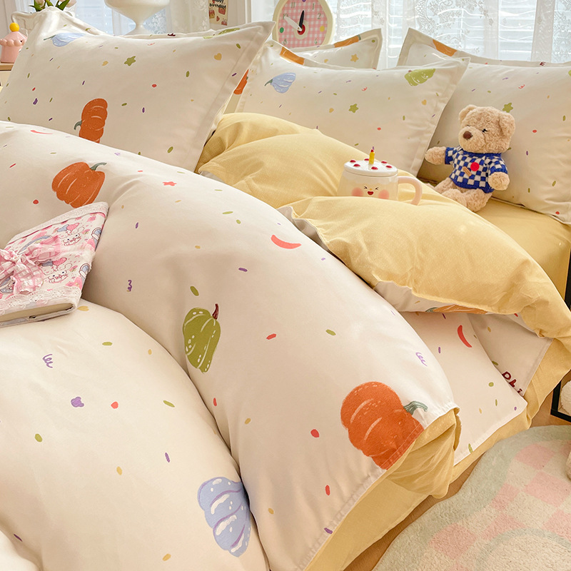 Maternity and Baby Grade a Four-Piece Set of Pure Cotton Genuine Bed Sheetss and Quilt Covers That Can Be Slept Naked, Thickeneded Ins Small Fresh Dormitory Three-Piece Set