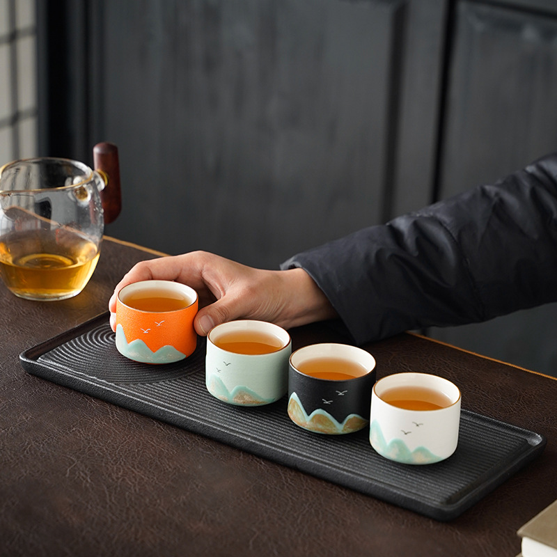 Juego de tazas de té de cerámica transformada en horno, estilo paisaje, de las dinastías Tang y Song, taza maestra de los Mil Millas de Montañas y Ríos, juego de caja de regalo con taza individual.