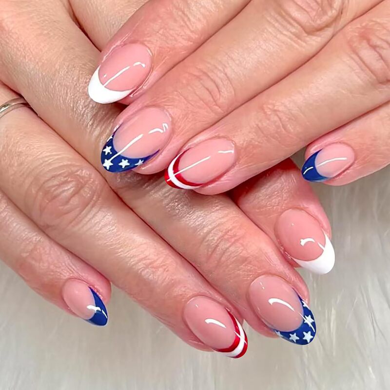 Independence Day French-Style Short Square Finished Press-On Nails with American Flag Design Cross-Border Fake Nails Press-On Tips Independence Day French-Style Short Square Finished Press-On Nails with American Flag Design Cross-Border Fake Nails Press-On Tips