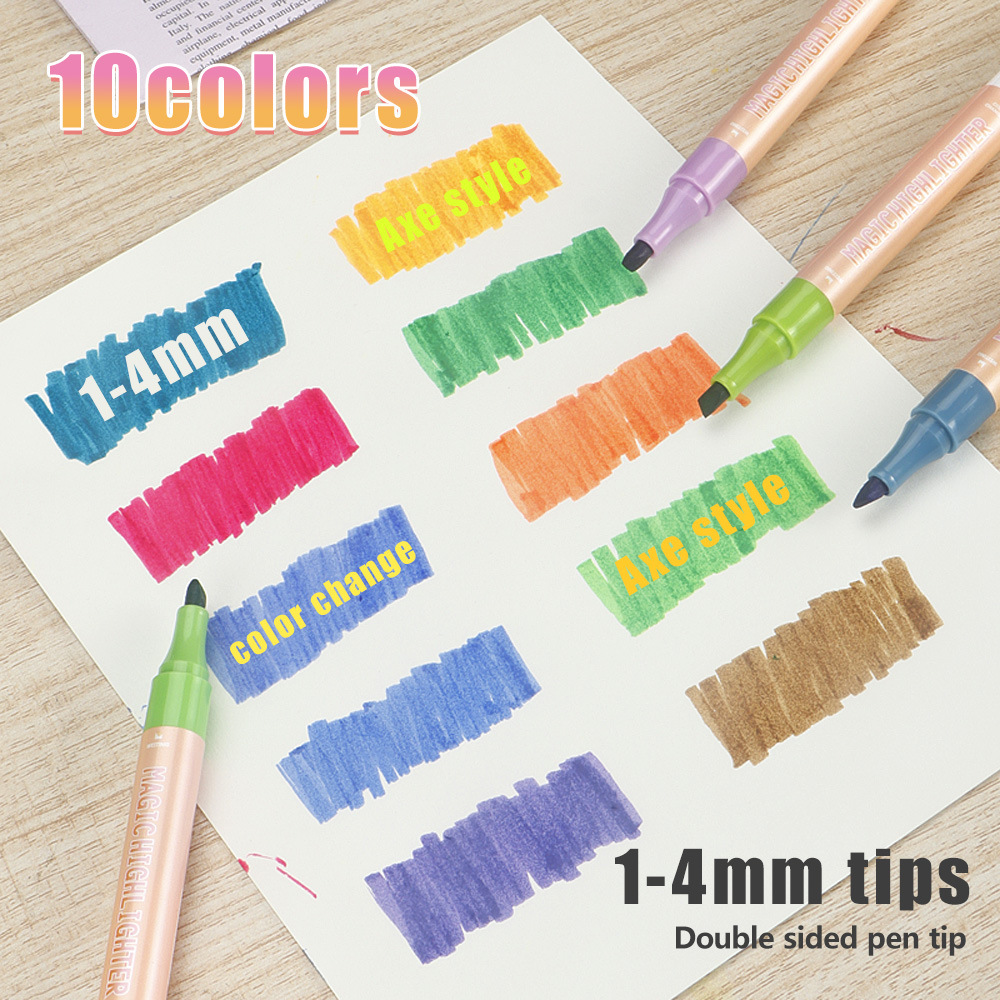 Dos cabezas de resaltador de cambio de color conjunto de estudiantes DIY dibujo interesante marcado trazos puntos marcadores de color al por mayor