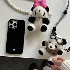 New Butterfly Knot Panda Phone Clip Pearl Crossbody Vest for Women, Universal Model, Cute Plush Doll