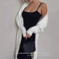 白色水貂绒开衫毛衣长款宽松慵懒风针织外套女秋冬软糯外搭毛衣女