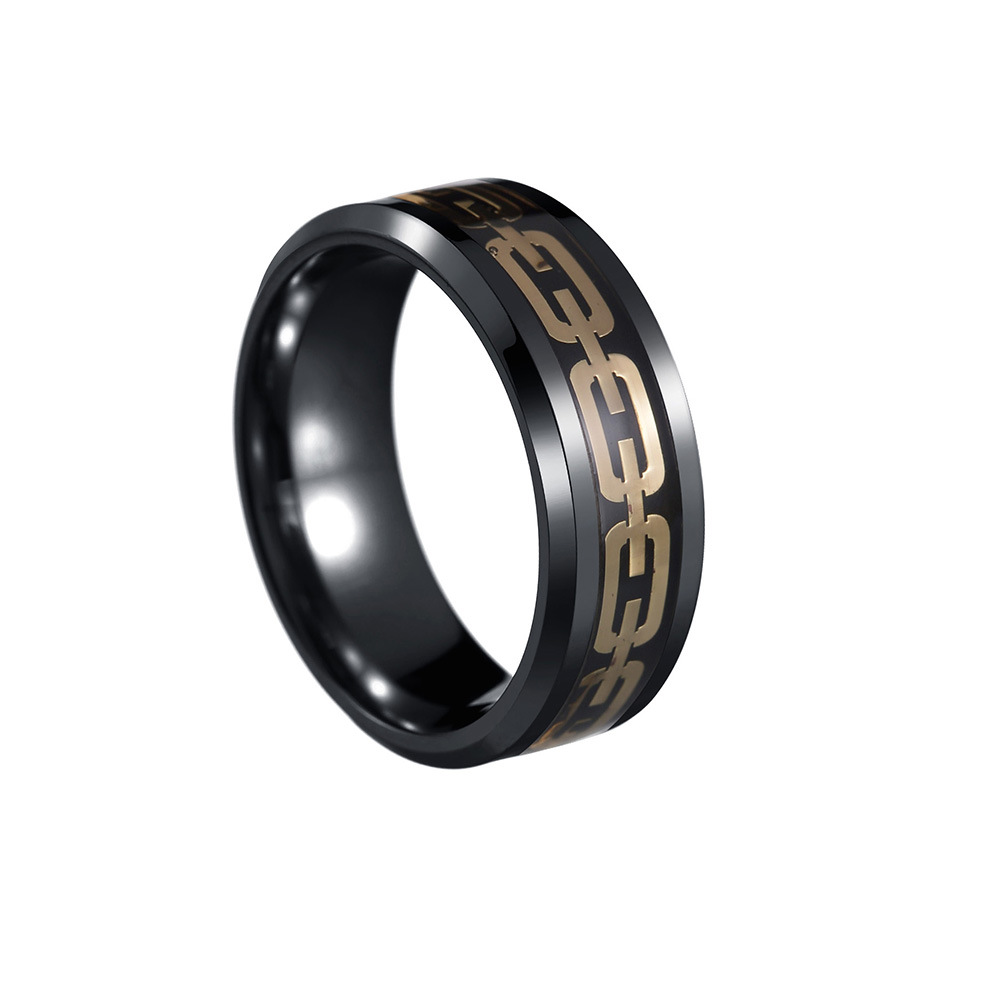 Men's geometric cutout personality chain ring Men's 316 stainless steel ring_voghion.com