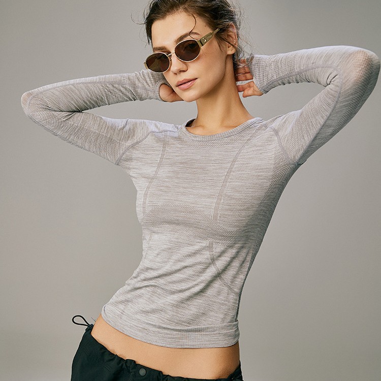 Cross-Border Yoga Long-Sleeved Women's Pilates Training Running Fitness Long-Sleeved Slimming Quick-Drying Sports Tops Autumn and Winter