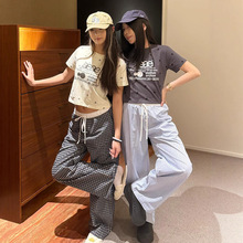现货韩国小众aea*拼接抽绳腰天使翅膀舒适家居休闲显瘦长裤女