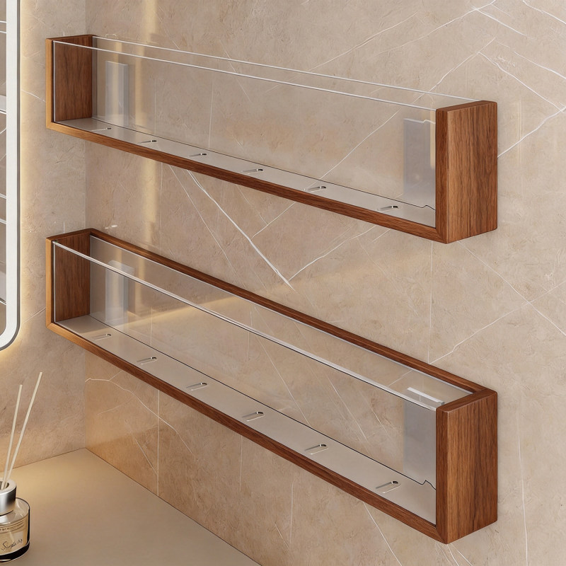 Bathroom acrylic shelf, wall-mounted organizer for toiletries and skincare products, no-drill installation, a storage solution for face masks Bathroom acrylic shelf, wall-mounted organizer for toiletries and skincare products, no-drill installation, a storage solution for face masks