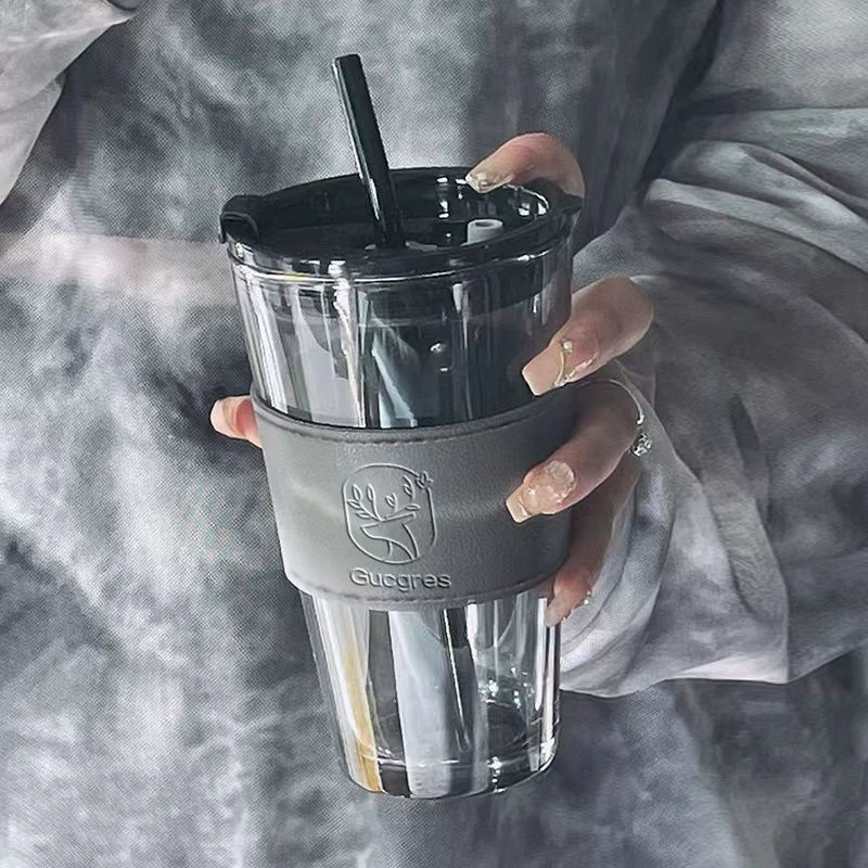 Северное сияние Стеклянная чашка Соломенная Бытовая Студенческая соломенная чашка Портативная интернет-знаменитость Пара Маленькая высокоценная чашка для питья